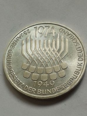 5 Mark 1974 Grungesetz Deutschland 25 Jahre Grundgesetz bfr-st, 5 DM 1974 Silber