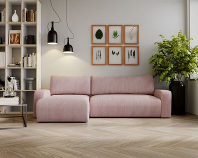 Ecksofa mit schlaffunktion und bettkasten, Couch L form, ARAGON stoff Zoom Rosa
