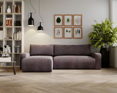 Ecksofa mit schlaffunktion und bettkasten, Couch L form, ARAGON stoff Zoom Braun