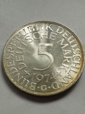5 Mark 1974 G Deutschland 11,2g 625er Silber Silberadler Heiermann bankfrisch