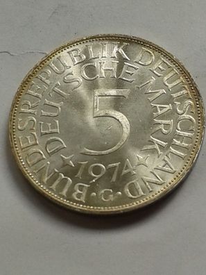 5 Mark 1974 Silberadler 11,2g 625er Silber Heiermann Deutschland bankfrisch
