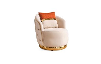 Design Sitzer Luxus beige Sessel Relax Textil mit Edelstahl Sessel Club