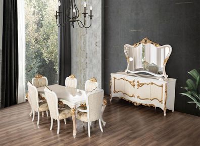 Luxus Set Esszimmer Esstisch Stuhl XL Tisch Tische Stühle Holz Design 7 tlg Neu