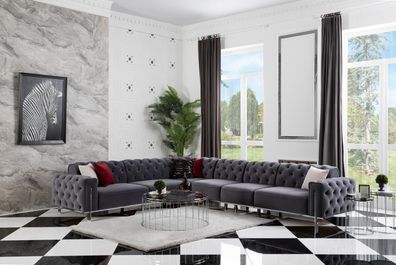 Modernen Ecksofa L-Form Wohnzimmer Grau Farbe Holz Textil Couchen