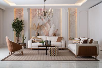 Stilvoll Sofagarnitur 3 + 2 + 1 Sitz Sessel Hochwertig Möbel Luxus Designen