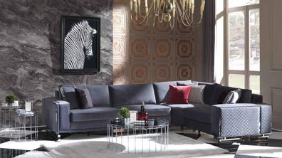 Luxus Ecksofa L-Form Graue Eckgarnitur Textilsofa Couchen Design Sofa
