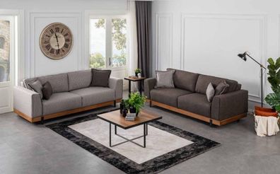 Luxus Sofagarnitur Set Braunes Sofa 3 + 3 Sitzer Stoffsofa Luxus Designen