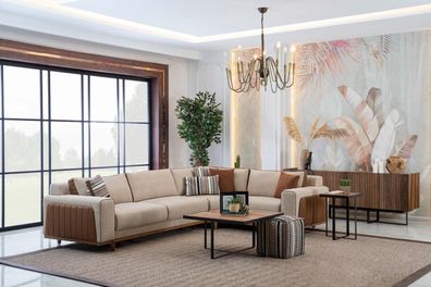 Ecksofa L-Form Wohnzimmer Modernen Luxus Möbel Couch Eckgarnitur Beige