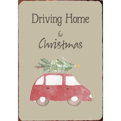 IB Laursen Metall Schild Driving HOME FOR Christmas Weihnachten Auto Bild rot