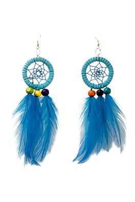 Ohrringe Dreamcatcher türkis Federohrringe Hippie Indianer Kostüm Accessoires