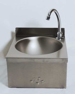 Mini Handwaschbecken Edelstahl Kniebedienung für Wand CNS-Becken B:30 x 31,5 cm außen