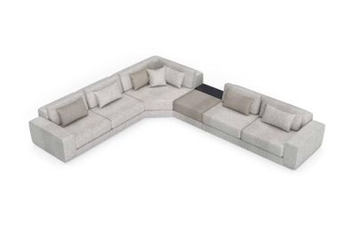 Grau Ecksofa L Form Wohnlandschaft Couch Möbel Textil Holz Sofa Couchen