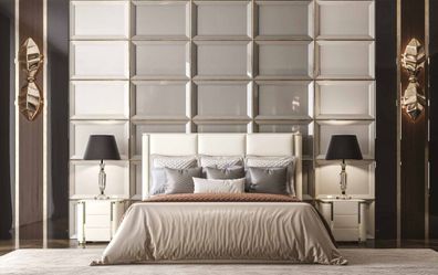 Luxus Schlafzimmer Set Designer Bett 2x Nachttisch Holz Komplett neu