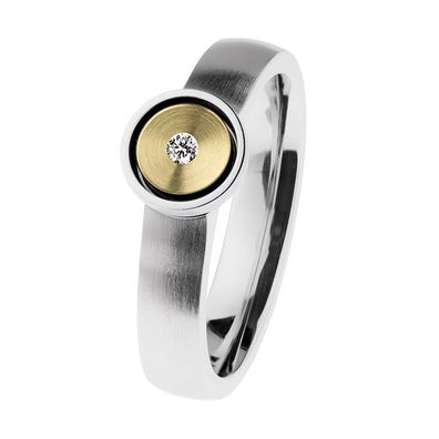 Ernstes Design Damen Ring R523 Edelstahl 585/000 Gelbgold mit Brillant ...
