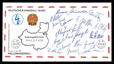 Handball Länderspielreise 1979 nach China Original Karte Druck Signiert + G 39349