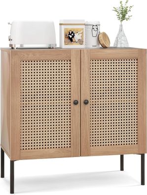 Sideboard, Küchenschrank mit Arbeitsplatte, Kücheninsel mit Rattantüren & Fächern