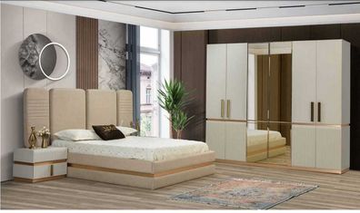 Bett 2x Nachttische Kleiderschrank 4tlg Schlafzimmer Set Design Luxus