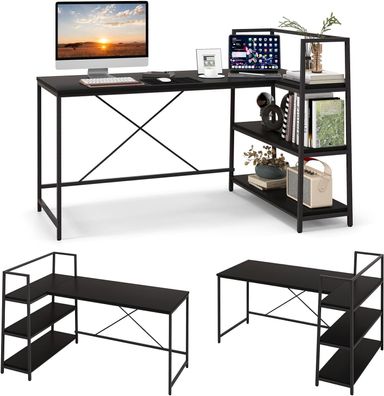 Schreibtisch mit Regalen, Computertisch L-förmig, Eckschreibtisch Bürotisch PC-Tisch