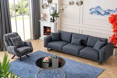 Sofagarnitur 4 + 1 Sitzer Luxus Garnitur Set Sofas Sessel Stoff Polster