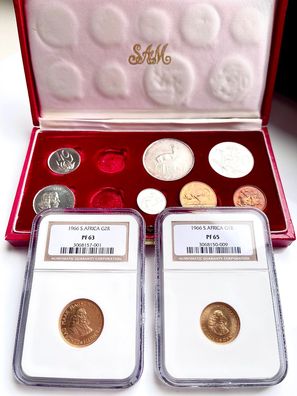 Südafrika - 1966 - Rand - 9 Münzen Long-Proof Set mit rotem Originaletui, NGC Grading