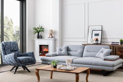 Modern Sofagarnitur 3 + 1 Sitzer Wohnzimmer Luxus Grau Couchgarnitur Sets