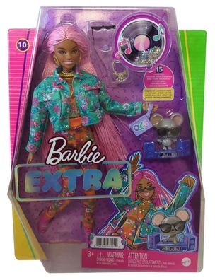 Mattel GXF09 Barbie Extra, Puppe mit buntem Outfit und Rosa Haare , viel Zubehör