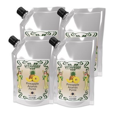 Vitaveggy ANANAS-PÜREE 4x1kg - aus gereifter Ananas - für Cocktail Smoothie Saft uvm.