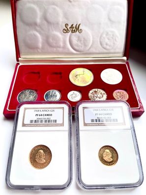 Südafrika - 1968 - Rand - 9 Münzen Long-Proof Set - mit rotem Originaletui und NGC Gr