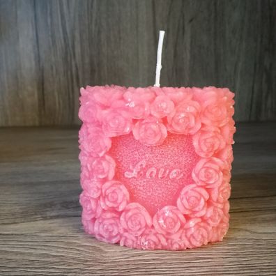 Kerze Rosen Love Handmade pink 7,5cm Liebe Valentinstag Hochzeit Verlobung