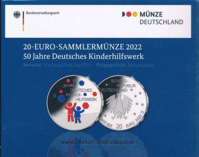Deutschland 2022 - 20 Euro - Deutsches Kinderhilfswerk PL*