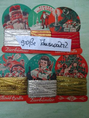 sehr alte Zierbänder Tinsel Gift Ribbon Kaufhof Kaufhalle Engel Weihnachtsmann Motive