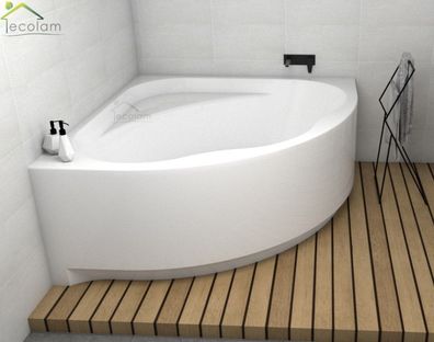 ECOLAM Badewanne 150x150 cm S-Polimat symmetrische Eckbadewanne Acryl Schürze Ablauf