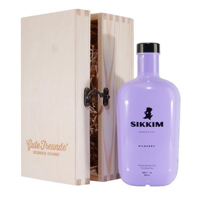 Sikkim Bilberry Gin mit Geschenk-Holzkiste