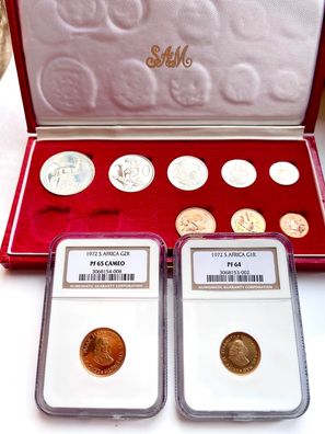Südafrika - 1972 - Rand - 10 Münzen Long-Proof Set - mit rotem Originaletui und NGC G