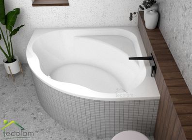 ECOLAM Badewanne 150x150cm S-Polimat symmetrische Eckbadewanne Acrylwanne Füße Ablauf