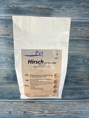 Vet Pet Hirsch mit Kartoffel 15kg - Hundetrockenfutter - Hirsch und Kartoffeln