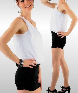 SeXy MiSS Damen Mini Kleid Chiffon One Shoulder Dress 34/36/38 schwarz weiß NEU