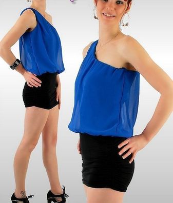 SeXy MiSS Damen Mini Kleid Chiffon One Shoulder Dress 34/36/38 schwarz blau NEU