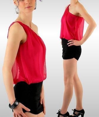 SeXy MiSS Damen Mini Kleid Chiffon One Shoulder Dress 34/36/38 schwarz pink