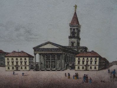 Lithographie Christian Friedrich Müller in Carlsruhe Ansicht evangelischen Kirche