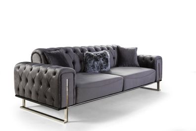 Luxus Chesterfield Sofa 3 Sitz Plätzer Grau Sofa Polster Textil Couchen