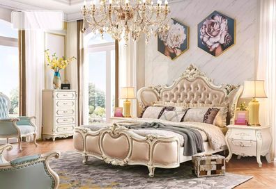 klassische Möbel Schlafzimmer Set Bett 2x Nachttische Kommode Luxus Set 4tlg