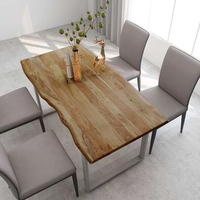 Esstisch Speisetisch Esszimmertisch Akazie Silber 154 x 80 x 76 cm