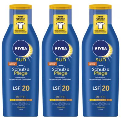 42,21EUR/1l 3 x Nivea Sonnenmilch LSF20 Flasche Schutz und Pflege 250ml