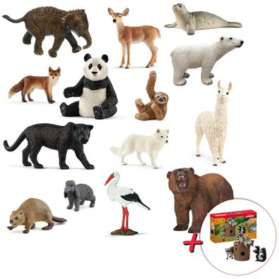 Schleich - Tierfiguren wilde Tiere der Welt 14-teilig + Spielspaß um die Nuss