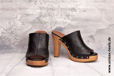 2001 - Hochwertige handgefertigte High-Heel-Clogs mit echter Holzsohle und echtem Led