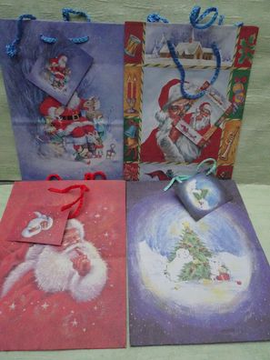 4 Geschenktüten Bodenbeutel Geschenkanhänger Weihnachten 22,5 x 17,5x 9,5cm