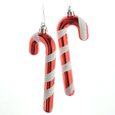 Weihnachtsdeko Zuckerstangen Rot / Weiß mit Glitter 13,5 cm bruchfest - Kunststoff