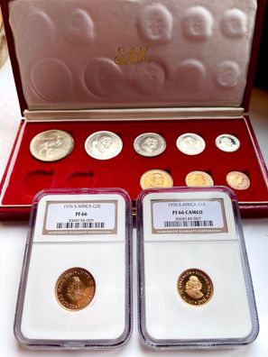 Südafrika - 1976 - Rand - 10 Münzen Long-Proof Set - mit rotem Originaletui und NGC G