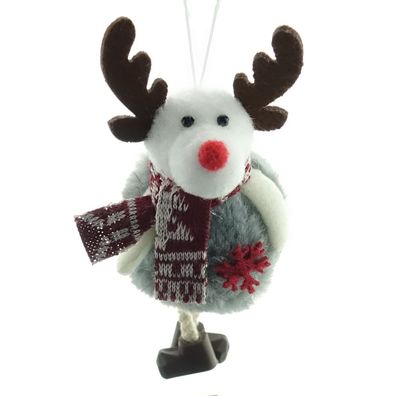 Weihnachtsanhänger Rentier Rudolph mit Schal mit Schlenkerbeinen - Plüsch